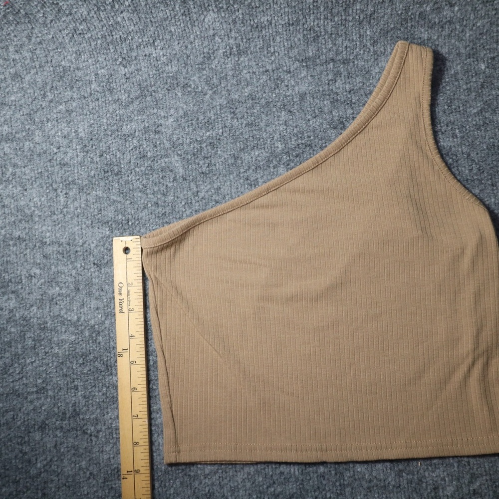 One-Shoulder Tan Ribbed Top - Picture 2 of 2